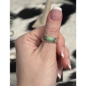 Carol Felley Southwest Sterling Silver Green Turquoise Band Ring Triangle Taper